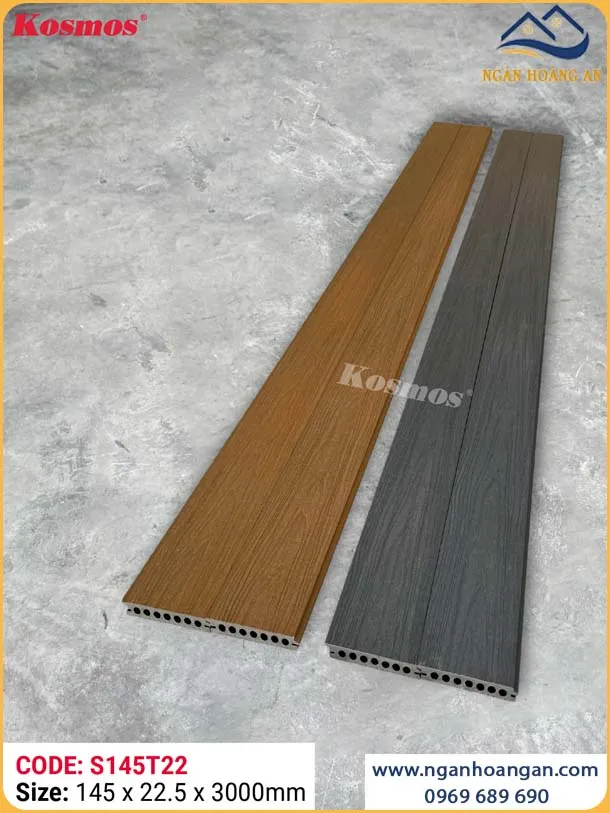 Sàn Gỗ Nhựa Lỗ Tròn 2 Lớp Phủ Polymer Kosmos S145T22 Teak